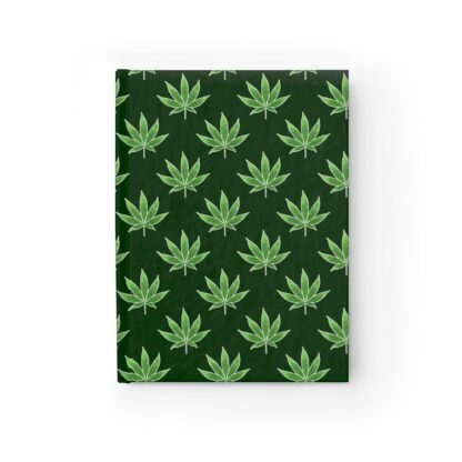 Hard Cover Sketch Book Cannabis Sativa Print Dark Green Front