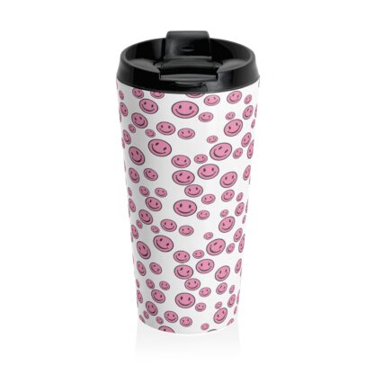 insulated travel mug pink smiley