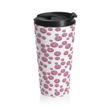 insulated travel mug pink smiley