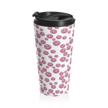 insulated travel mug pink smiley